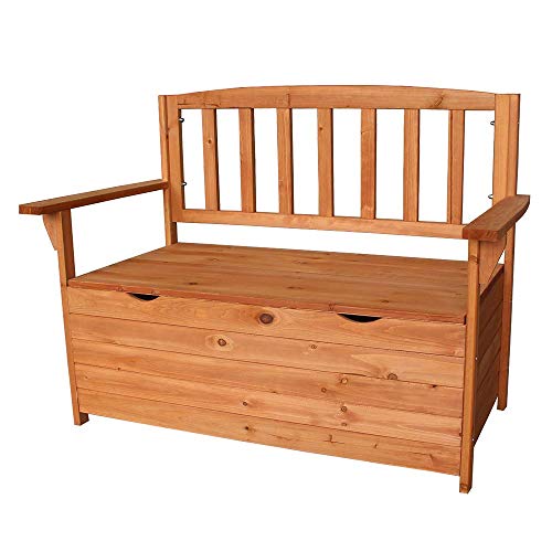 HomVent Wood Patio Storage Bench Garden Storage Bench Seat, Outdoor Patio Furniture Cabinet Storage Bench Deck Box with Chair Backrest