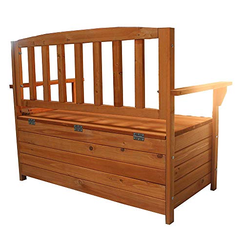 HomVent Wood Patio Storage Bench Garden Storage Bench Seat, Outdoor Patio Furniture Cabinet Storage Bench Deck Box with Chair Backrest