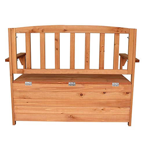 HomVent Wood Patio Storage Bench Garden Storage Bench Seat, Outdoor Patio Furniture Cabinet Storage Bench Deck Box with Chair Backrest