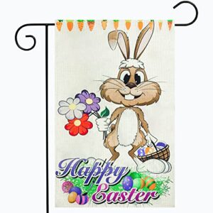 welcome easter garden flag 12 x 18 inch vertical double sided rabbit bunny garden flag decorative outside yard outdoor farmhouse easter decorations