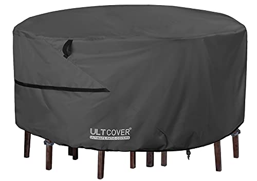 ULTCOVER Round Patio Furniture Cover - Outdoor Waterproof Table with Chair Set Cover 92 inch, Black