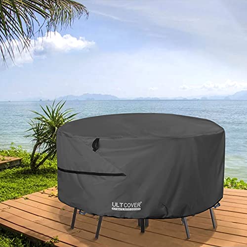 ULTCOVER Round Patio Furniture Cover - Outdoor Waterproof Table with Chair Set Cover 92 inch, Black