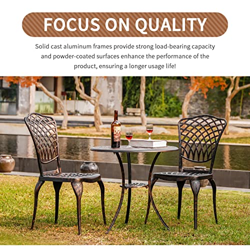 Withniture Patio Bistro Set 3 Piece Outdoor Cast Aluminum Bistro Set,Aluminum Table and Chairs Set with Umbrella Hole,All Weather Outdoor Bistro Set for Front Proch Set Garden Bistro Sets (Bronze)