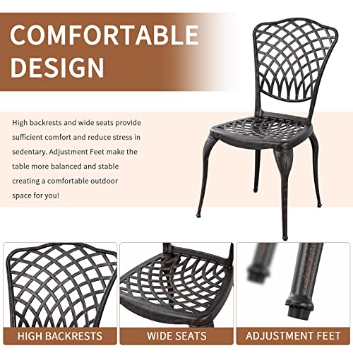 Withniture Patio Bistro Set 3 Piece Outdoor Cast Aluminum Bistro Set,Aluminum Table and Chairs Set with Umbrella Hole,All Weather Outdoor Bistro Set for Front Proch Set Garden Bistro Sets (Bronze)