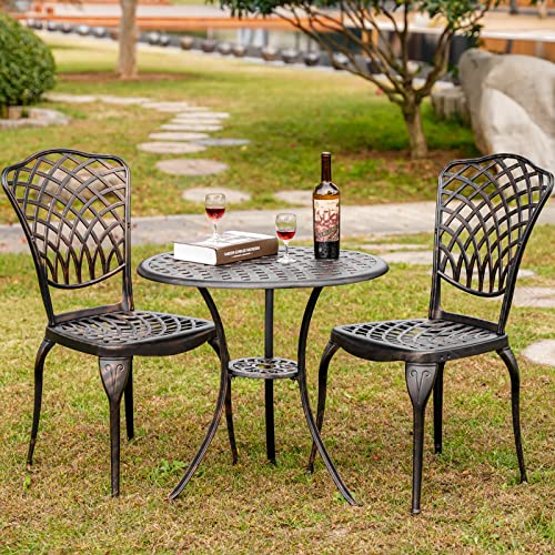 Withniture Patio Bistro Set 3 Piece Outdoor Cast Aluminum Bistro Set,Aluminum Table and Chairs Set with Umbrella Hole,All Weather Outdoor Bistro Set for Front Proch Set Garden Bistro Sets (Bronze)