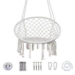 yrym ht macrame swing hammock chair – macrame hanging chair with durable hanging hardware kit, indoor & outdoor macrame swing chairs for bedrooms, patio, porch, deck, yard, garden