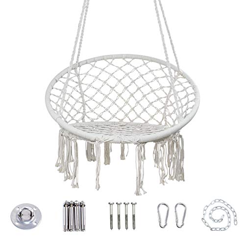 YRYM HT Macrame Swing Hammock Chair - Macrame Hanging Chair with Durable Hanging Hardware Kit, Indoor & Outdoor Macrame Swing Chairs for Bedrooms, Patio, Porch, Deck, Yard, Garden