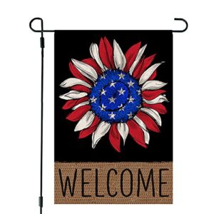 CROWNED BEAUTY 4th of July Patrioctic American Floral Welcome Garden Flag 12x18 Inch Double Sided Blue Red Memorial Independence Day Outside Yard