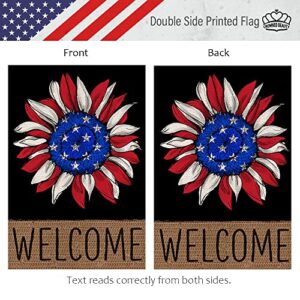 CROWNED BEAUTY 4th of July Patrioctic American Floral Welcome Garden Flag 12x18 Inch Double Sided Blue Red Memorial Independence Day Outside Yard