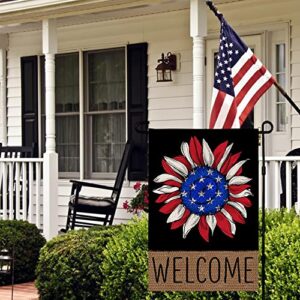 CROWNED BEAUTY 4th of July Patrioctic American Floral Welcome Garden Flag 12x18 Inch Double Sided Blue Red Memorial Independence Day Outside Yard