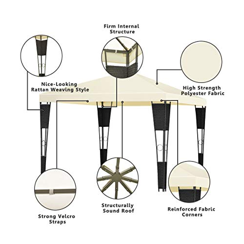 Tangkula Gazebo 10 x 10, Metal Frame Gazebo Canopy for Outdoor Patio Garden Backyard (Beige)