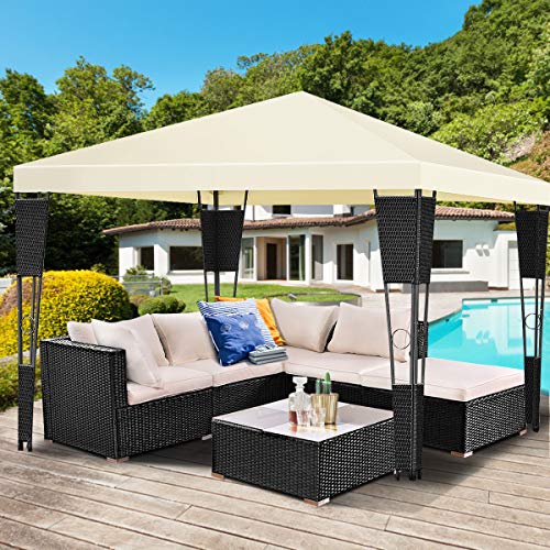 Tangkula Gazebo 10 x 10, Metal Frame Gazebo Canopy for Outdoor Patio Garden Backyard (Beige)