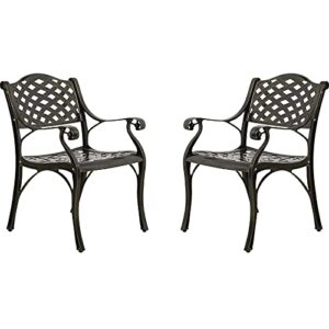 meetwarm 2 piece patio dining chairs, outdoor all-weather cast aluminum chairs, patio bistro dining chair set of 2 for garden deck backyard, lattice weave design