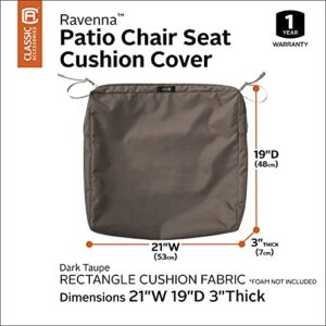Classic Accessories Ravenna Water-Resistant 21 x 19 x 3 Inch Rectangle Outdoor Seat Cushion Slip Cover, Patio Furniture Chair Cushion Cover, Dark Taupe, Patio Furniture Cushion Covers