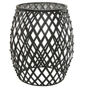 MyGift Outdoor Side Table, 18-inch Round Black Metal Garden Table with Openwork Lattice Design, Bohemian Style Decorative Accent Table