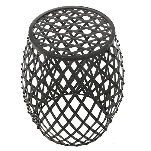 MyGift Outdoor Side Table, 18-inch Round Black Metal Garden Table with Openwork Lattice Design, Bohemian Style Decorative Accent Table