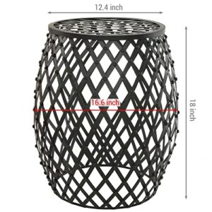 MyGift Outdoor Side Table, 18-inch Round Black Metal Garden Table with Openwork Lattice Design, Bohemian Style Decorative Accent Table