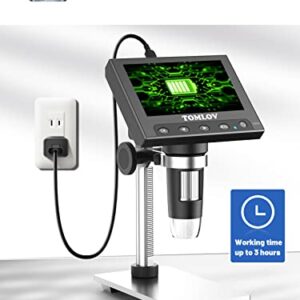 TOMLOV DM4 Coin Microscope 1000X with 4.3" Screen, 720P LCD Microscope with Metal Stand, 8 Adjustable LED Lights, PC View for Kids Adults, Windows Compatible, 32GB TF Card Included