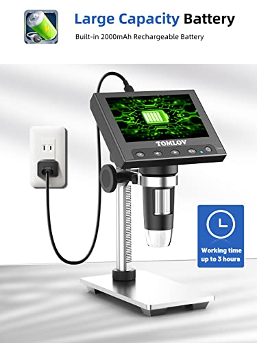 TOMLOV DM4 Coin Microscope 1000X with 4.3" Screen, 720P LCD Microscope with Metal Stand, 8 Adjustable LED Lights, PC View for Kids Adults, Windows Compatible, 32GB TF Card Included