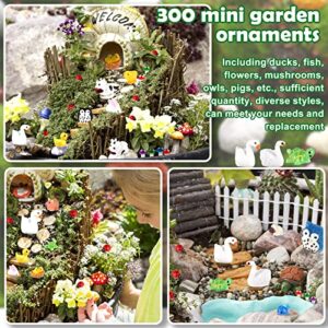 300 Pcs Miniature Fairy Garden Accessories Fairy Garden Kit Mini Animals Mushroom Flower Tiny Animals Figurine Mini Resin Figures Outdoor Micro Landscape Ornaments for Dollhouse Bonsai Terrarium Decor