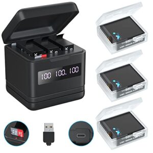 fooao flip reader box with 3 pack batteries and fast charger for gopro hero 8 hero 7 hero 6, usb and usb-c fast charger with high speed micro sd card reader and battery power read function