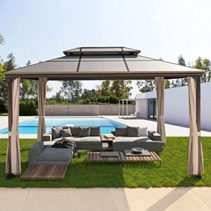 devoko 10x13 ft hardtop gazebo double polycarbonate roof outdoor canopy gazebo with nettings and curtains aluminum frame for patios, gardens, lawns (10′ x13′ double polycarbonate roof)
