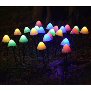 [Upgraded Set of 25pcs] Multi-Color Solar Christmas Mushroom Lights Outdoor, 46Ft {longer} 8 Modes Outside Waterproof Solar Mushroom String Lights for Garden Backyard Pathway Wedding Party Xmas Decor