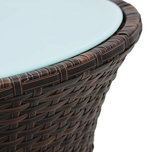 Patio Side Table Outdoor Patio Table - Outside Dining Furniture for Deck,Porch,Balcony,Garden,Backyard and Lawn Drum Shape Brown Poly Rattan