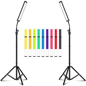 led video lighting kit with wand stick – photography studio light ,adjustable tripod stand,vallkay 9 color filters 5600k dimmable portable stand for live streaming/portrait photo/ vlog, black (d4002)