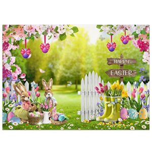 easter backdrop, easter bunny photo backdrops for photography 7x5ft, farmhouse happy easter day lily tulips back drops background for pictures spring easter party decorations banner booth props
