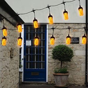 23 FT Solar Flickering Flame Outdoor String Lights 15 LED Waterproof Decorative Hanging Patio Backyard Garden Party Wedding Christmas Transparent (Warm White)