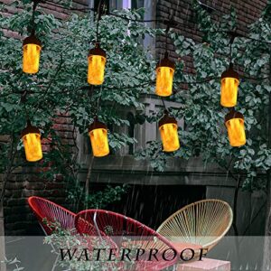 23 FT Solar Flickering Flame Outdoor String Lights 15 LED Waterproof Decorative Hanging Patio Backyard Garden Party Wedding Christmas Transparent (Warm White)