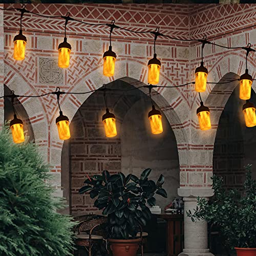 23 FT Solar Flickering Flame Outdoor String Lights 15 LED Waterproof Decorative Hanging Patio Backyard Garden Party Wedding Christmas Transparent (Warm White)