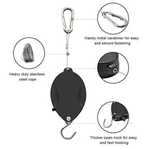 Retractable Plant Wire Pulley, Adjustable Plant Hanger Hook with Locking Mechanism for Hanging Plants, Garden Flower Baskets, Pots and Bird Feeders, Lower and Raise in Different Height, Black (4)