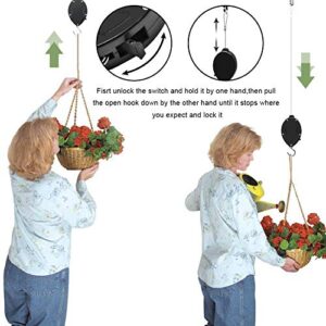 Retractable Plant Wire Pulley, Adjustable Plant Hanger Hook with Locking Mechanism for Hanging Plants, Garden Flower Baskets, Pots and Bird Feeders, Lower and Raise in Different Height, Black (4)