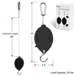 Retractable Plant Wire Pulley, Adjustable Plant Hanger Hook with Locking Mechanism for Hanging Plants, Garden Flower Baskets, Pots and Bird Feeders, Lower and Raise in Different Height, Black (4)
