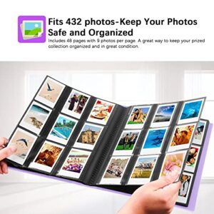 432 Pockets Photo Album for Fujifilm Instax Mini Camera, Polaroid Camera, for Fujifilm Instax Mini 11 12 9 40 Evo Liplay 8 7+ Instant Camera, Photo Album for Polaroid Kodak HP Zink 2x3" Photo (Purple)