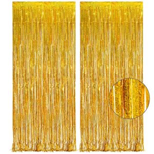 gold fringe curtain tinsel backdrop – greatril foil fringe curtain party decor streamers for birthday christmas new year graduation theme party decorations pack of 2