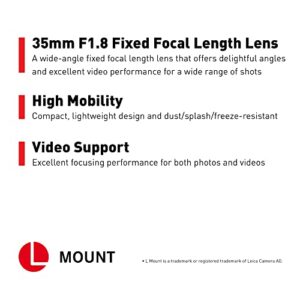 Panasonic LUMIX S Series Camera Lens, 35mm F1.8 L-Mount Interchangeable Lens for Mirrorless Full Frame Digital Cameras, S-S35