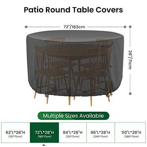 Mrrihand Round Patio Table Cover - Heavy Duty Outdoor Furniture Cover Waterproof Patio Furniture Covers for Outdoor Furniture Set, 72"DIAx28"H, Black