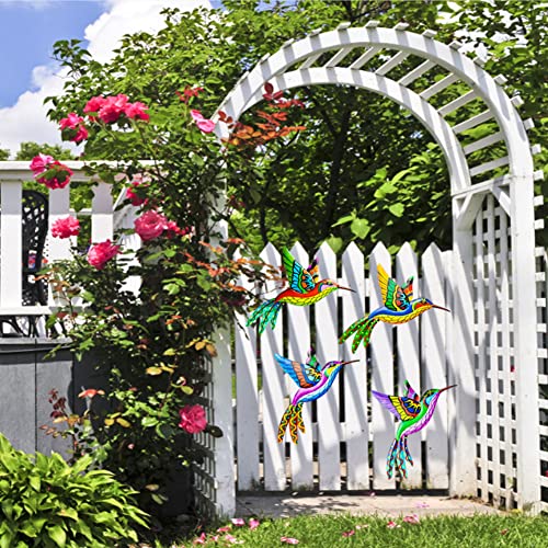 4 Pack Metal Hummingbird Wall Art Decor 10.5 Inches, 3D Outdoor Wall Art Patio Fence Decorations, Colorful Metal Yard Art Hanging Garden Decor for Outside, House, Porch, Living Room, Christmas Gift