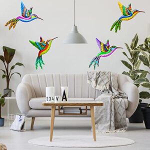 4 Pack Metal Hummingbird Wall Art Decor 10.5 Inches, 3D Outdoor Wall Art Patio Fence Decorations, Colorful Metal Yard Art Hanging Garden Decor for Outside, House, Porch, Living Room, Christmas Gift