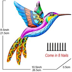 4 Pack Metal Hummingbird Wall Art Decor 10.5 Inches, 3D Outdoor Wall Art Patio Fence Decorations, Colorful Metal Yard Art Hanging Garden Decor for Outside, House, Porch, Living Room, Christmas Gift