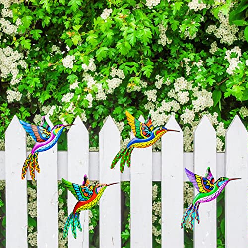 4 Pack Metal Hummingbird Wall Art Decor 10.5 Inches, 3D Outdoor Wall Art Patio Fence Decorations, Colorful Metal Yard Art Hanging Garden Decor for Outside, House, Porch, Living Room, Christmas Gift