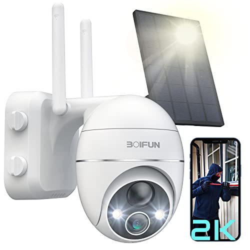 Solar Security Camera Outdoor, 2K Wireless WiFi 360° PTZ Camera, Solar Powered Security Cameras with Spotlight & Siren, Color Night Vision, PIR Motion Detection, 15000mAh Battery, 2 Way Audio, IP65