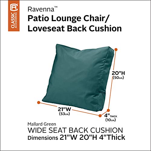 Classic Accessories Ravenna Water-Resistant Patio Lounge Chair/LoveSeat Back Cushion, 21 x 20 x 4 Inch, Mallard Green, Patio Furniture Cushions