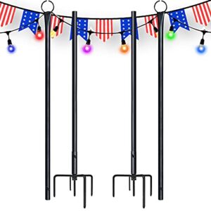 uhinoos string light poles for outdoors, 2 pack 9ft stainless steel connection pole for hanging patio lights led solar bulbs for house garden party christmas holiday (black)