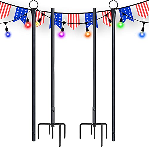 UHINOOS String Light Poles for Outdoors, 2 Pack 9FT Stainless Steel Connection Pole for Hanging Patio Lights LED Solar Bulbs for House Garden Party Christmas Holiday (Black)