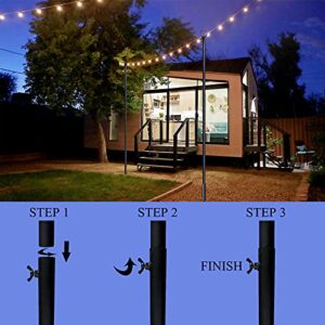 UHINOOS String Light Poles for Outdoors, 2 Pack 9FT Stainless Steel Connection Pole for Hanging Patio Lights LED Solar Bulbs for House Garden Party Christmas Holiday (Black)