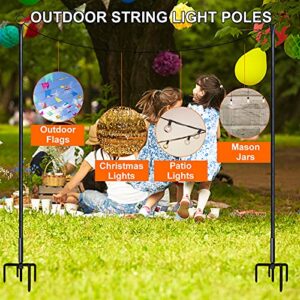 UHINOOS String Light Poles for Outdoors, 2 Pack 9FT Stainless Steel Connection Pole for Hanging Patio Lights LED Solar Bulbs for House Garden Party Christmas Holiday (Black)